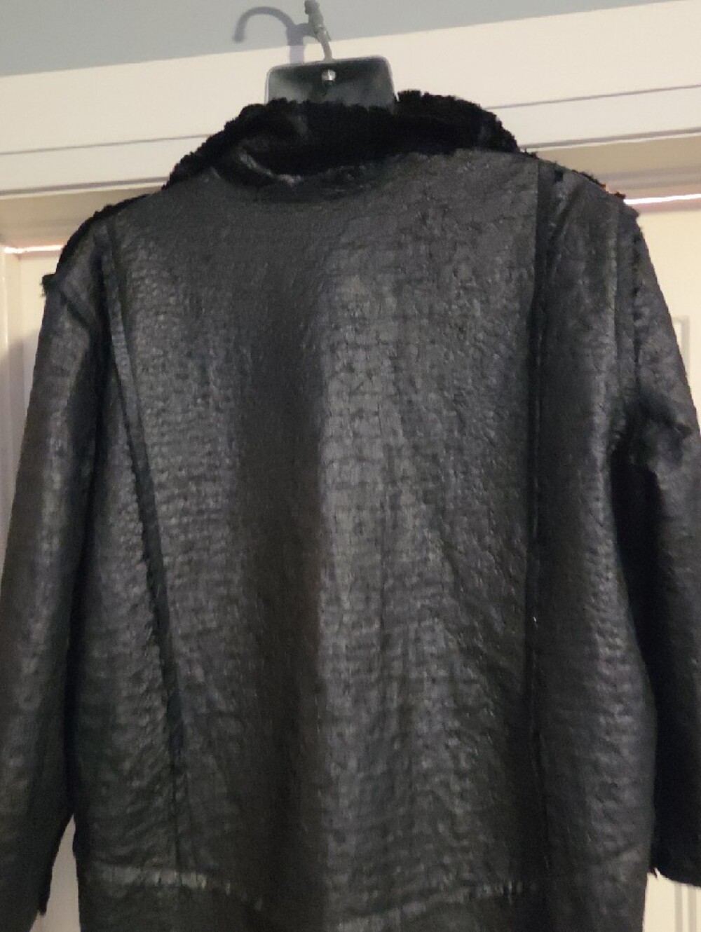 Joseph Ribkoff Black Textured Faux-Leather Jacket with Plush Collar - Picture 12 of 16
